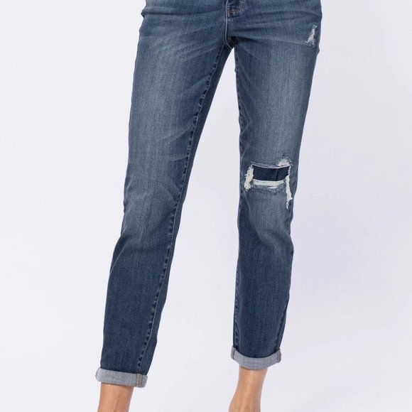 Judy Blue Cream High Rise Crochet Patch Jeans
